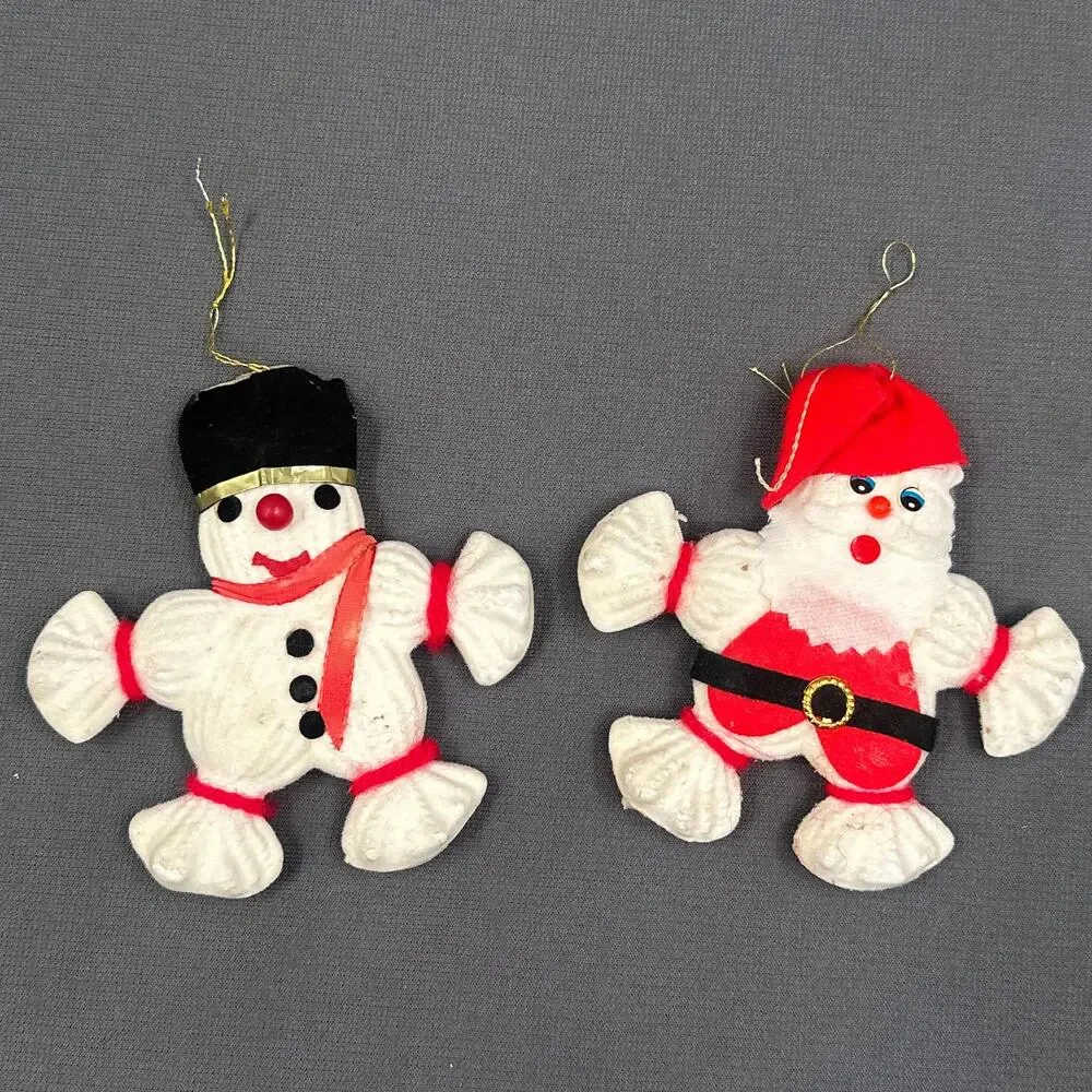 VTG 60s Flocked Felt Christmas Ornaments Retro Holiday Kitschy Whimsy Nostalgic